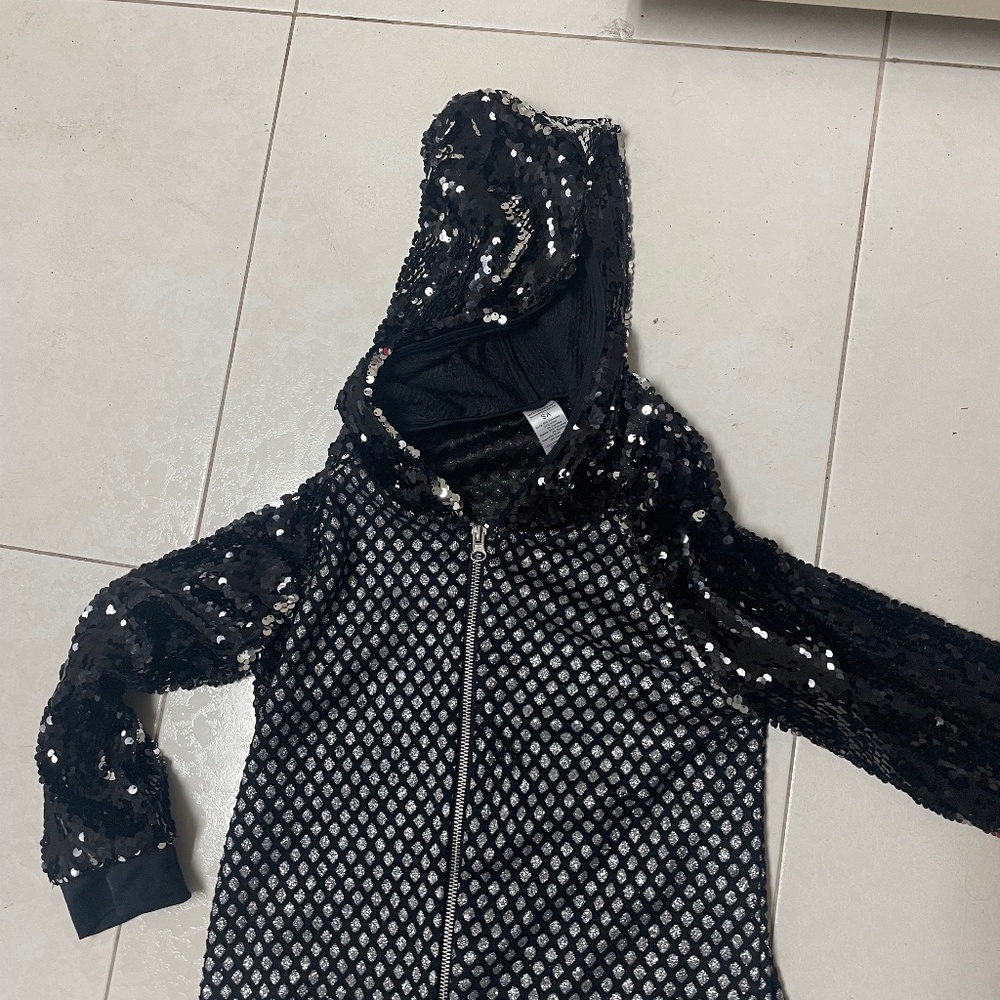 Black and silver sequin jacket and hoodie